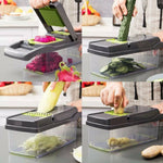 Diced vegetables collected in the vegetable chopper's 1.5-liter container