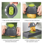 Hand pressing down the vegetable chopper handle over a cutting blade
