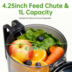 Slow masticating juicer with anti-clogging reverse button