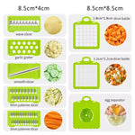 Vegetable chopper blades and cleaning claw laid out beside the container